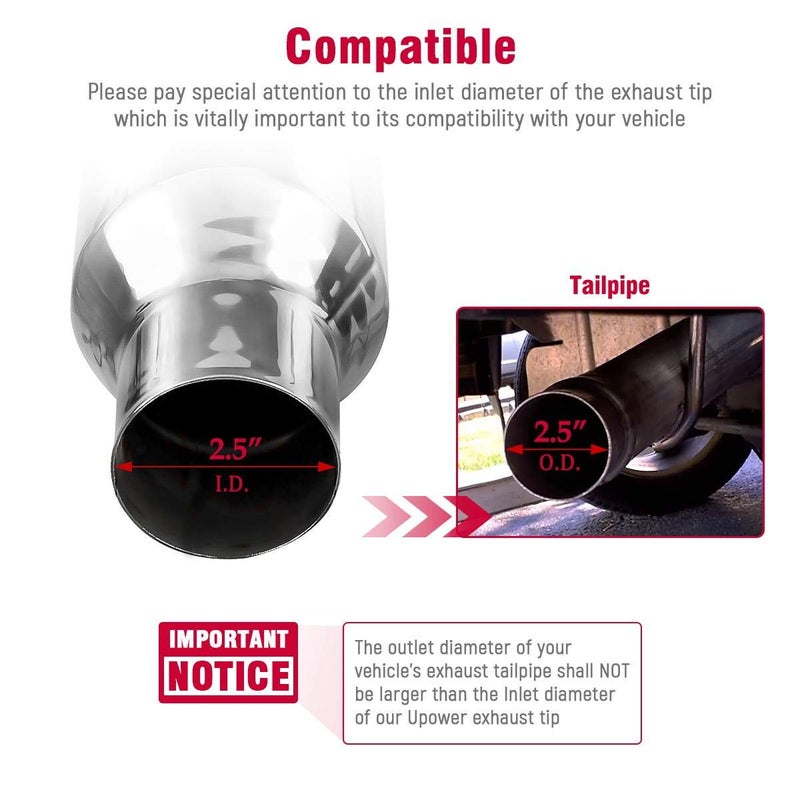 Upower Blue Burnt Exhaust Tip 2.5" Inlet 4" Outlet 9" Long 2 1/2" to 4" Exhaust Tailpipe Weld on Single Layer Straight Cut 304 Stainless Steel (2PCS) - Image 2